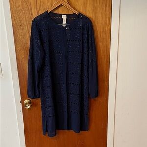 Chico's Navy Eyelet Tunic. Size 2 (L). New with tag